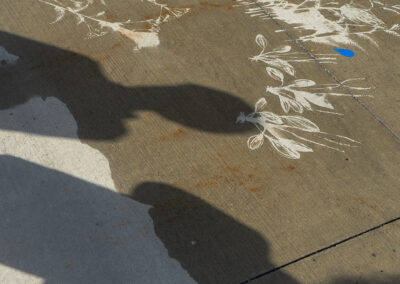 L'artiste Loren Williams a dessiné différentes plantes sur le sol pour l'exposition Les rendez-vous Angus. Ces dessins n'apparaissent que quand le sol est mouillé.