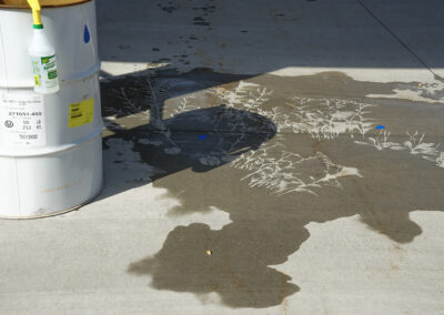 Les dessins de plantes de l'artistes Loren Williams sont faits à même le sol. Un baril d'eau est posé à côté de l'œuvre afin de l'asperger d'eau et ainsi faire apparaître les dessins.